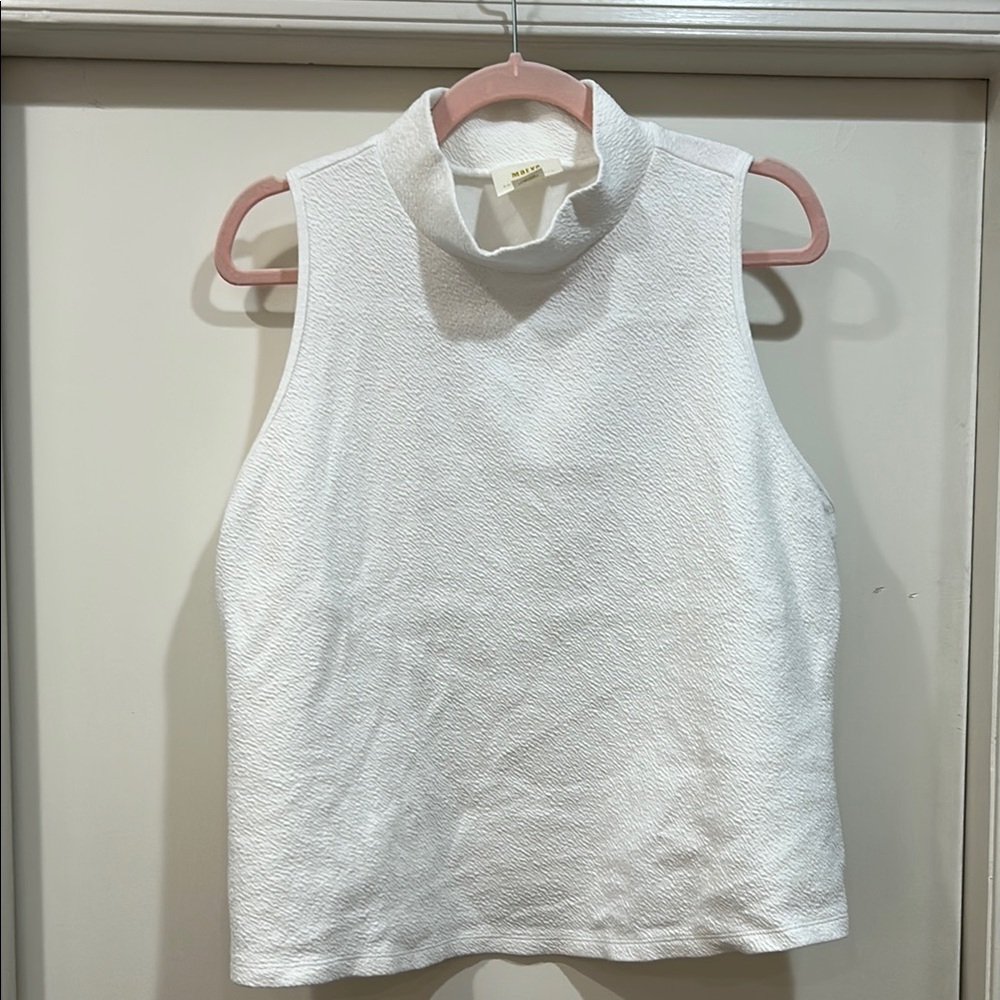 Anthropologie White Sleeveless Tank Top with Mock Turtleneck Collar